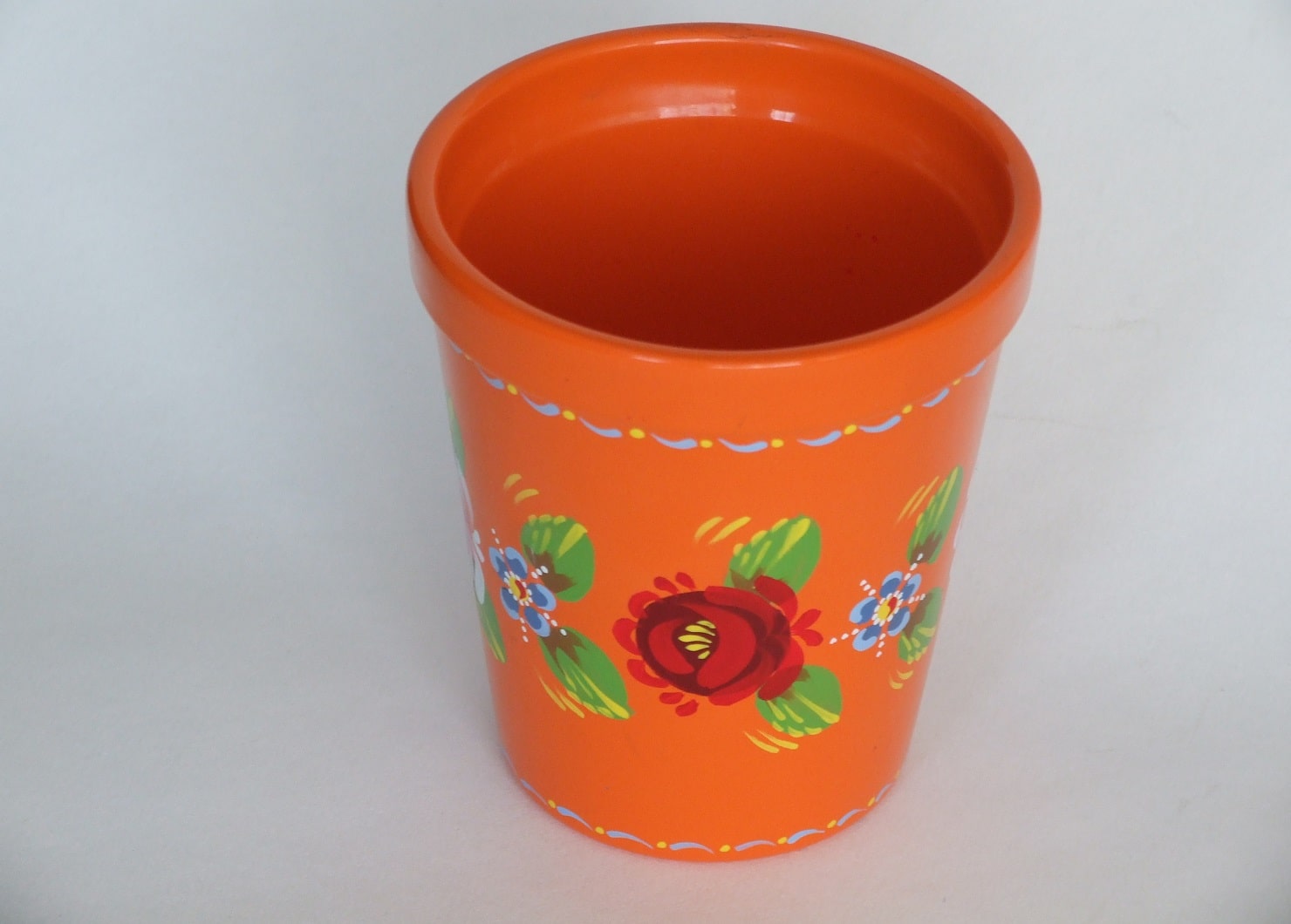 Orange earthenware plant pot Sylvia Hankin Artist on the Waterways