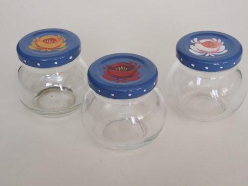 Three small glass jars & lids