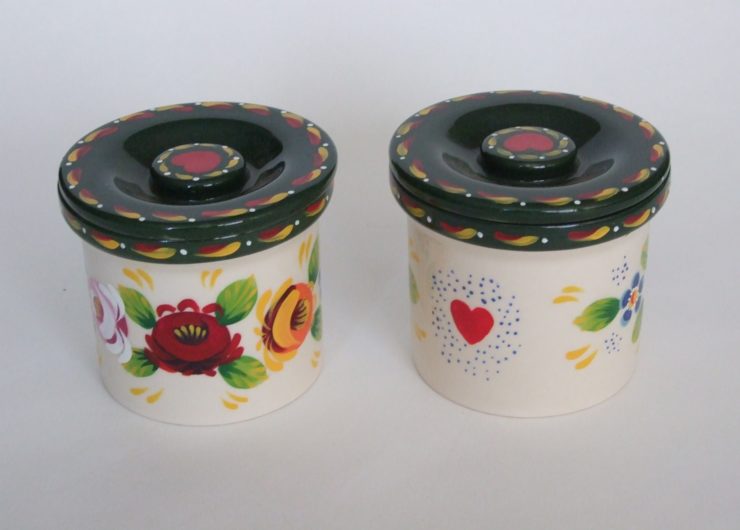 Pair Of Cream China Pots With Lids